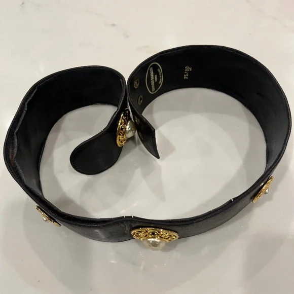 Edouard Rambaud Paris Vintage Black leather belt w/ Gold  display picture 3